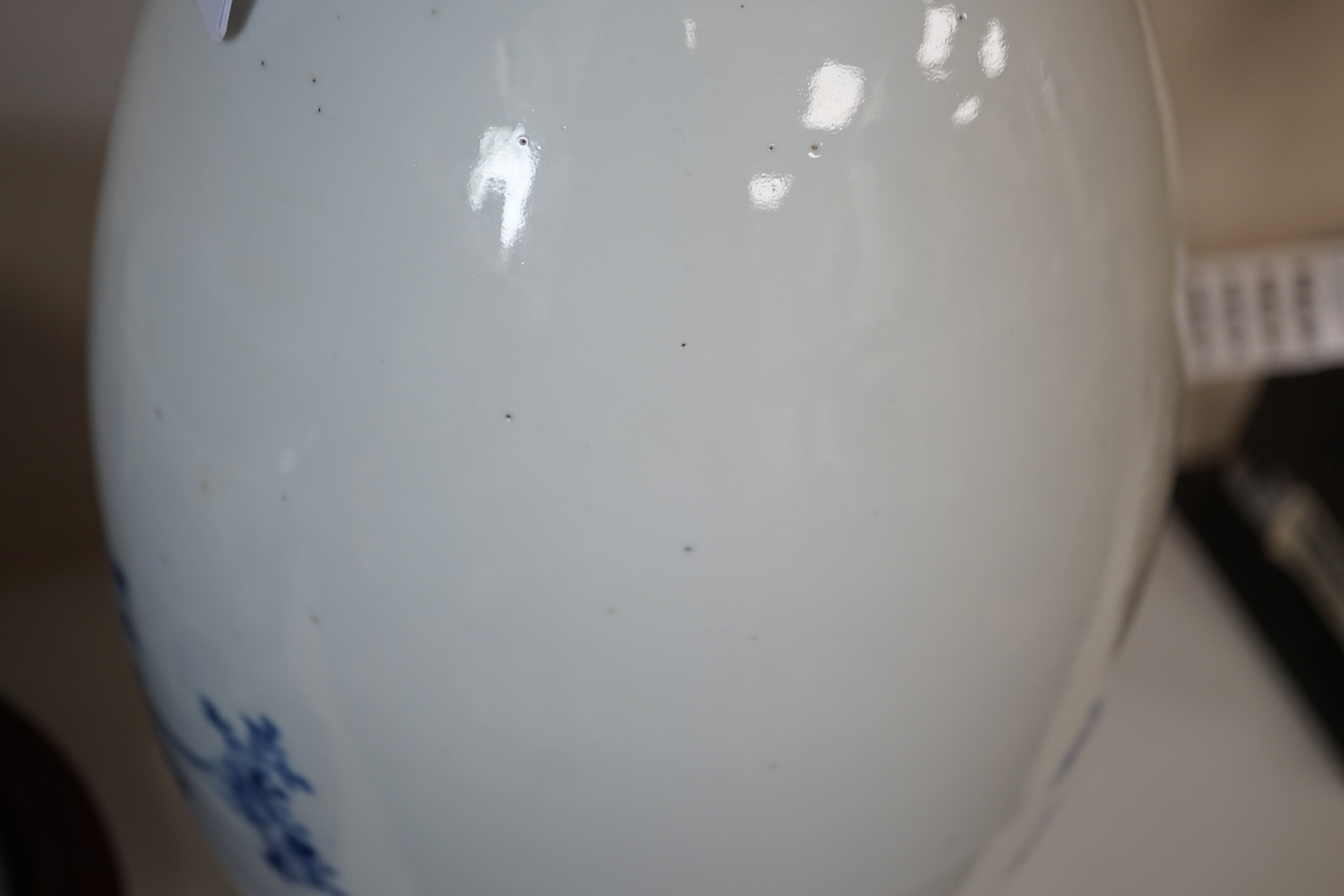 A large Chinese blue and white ovoid vase, early 20th century, firing crack